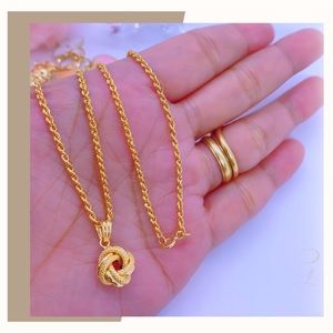 18K Real Gold Knot Necklace 18”